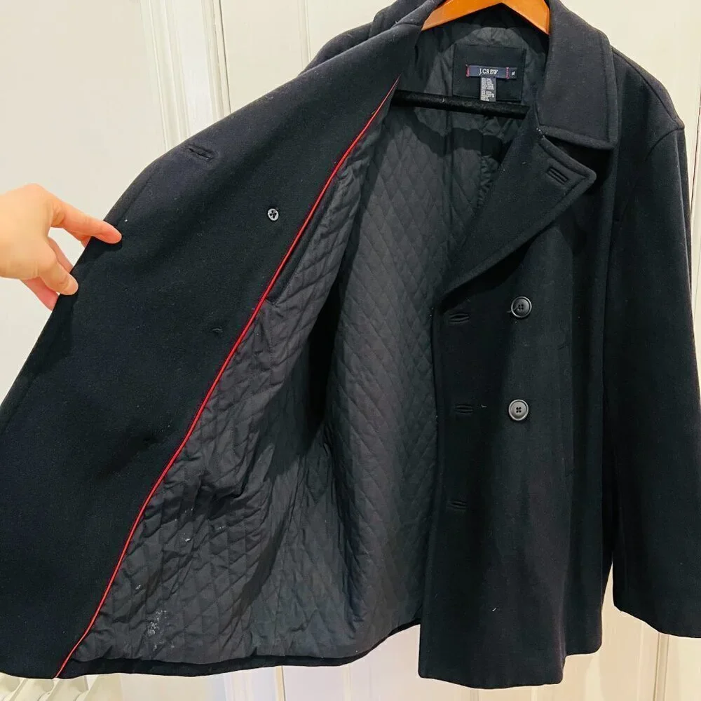 J.Crew Men’s Pea Coat, Size Large Navy Blue 100% Wool Days Of Yore